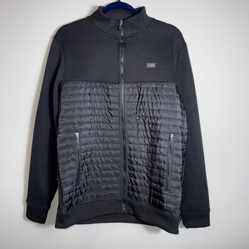 Chaps Mens Hybrid Full‎ Zip Quilted Puffer Fleece Jacket Black Mock Neck Medium